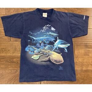 Vintage 90s Wild Cotton Brian Kalt Double Sided Ocean Print Shirt Size Medium